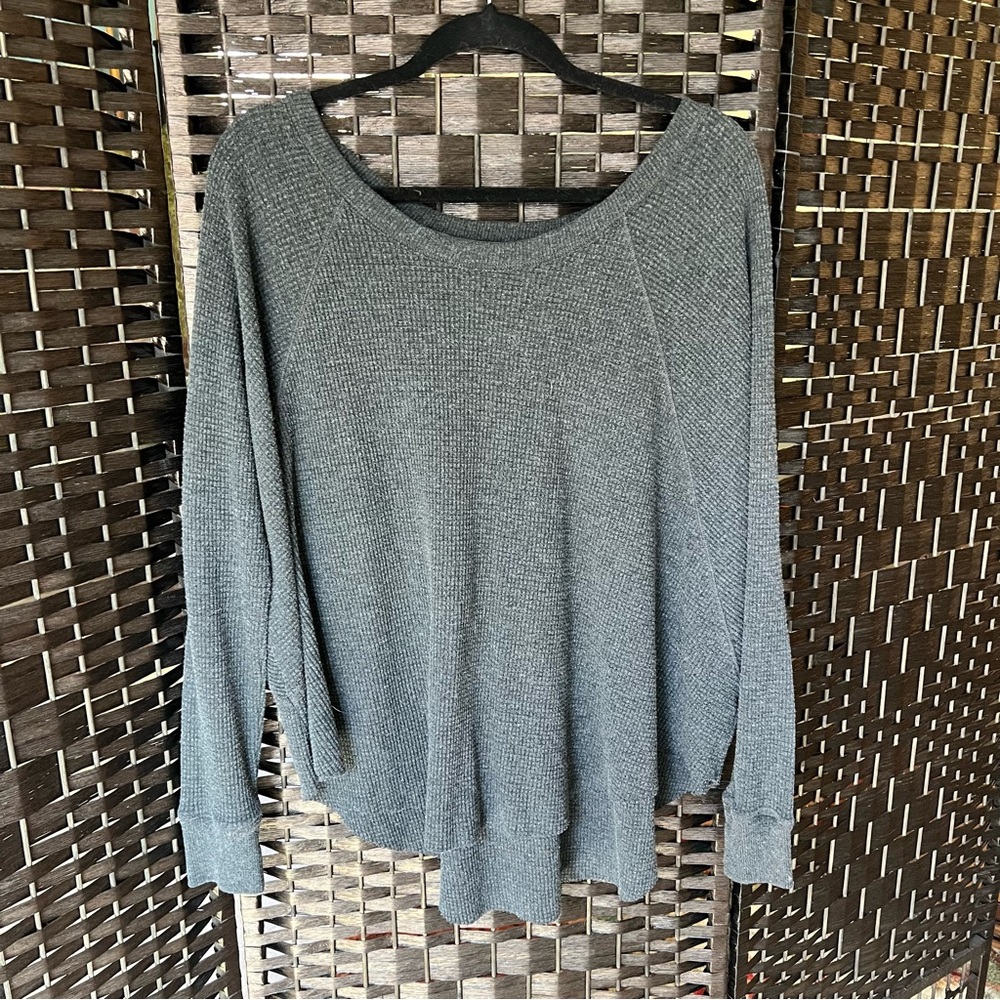 FREE PEOPLE We The Free Thermal Long Sleeve Top, Charcoal Gray, Size Smalll